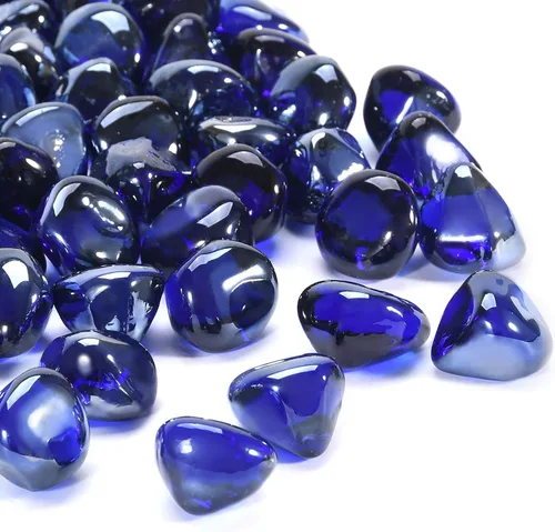 Vidrio Ignífugo para Hoguera de Propano, Chimenea y Decoración al Aire Libre, Rocas de Chimenea Azul Cobalto 20 Libras, Perlas de Vidrio de Diamante