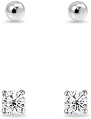 Miniatura 2 de Juego de 2 pares de pendientes de cartílago unisex, de plata de ley, 0.079in, redondos, con circonita cúbica y bolas