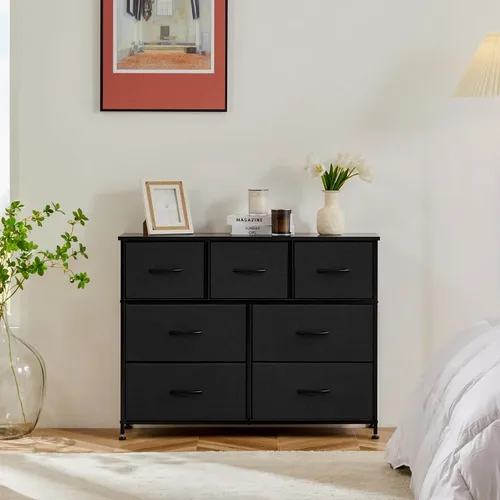 Miniatura 8 de Sweetcrispy Cómoda de 7 cajones con contenedores de tela, organizador de torre para dormitorio, armario, pasillo, entrada, cómoda alta con marco