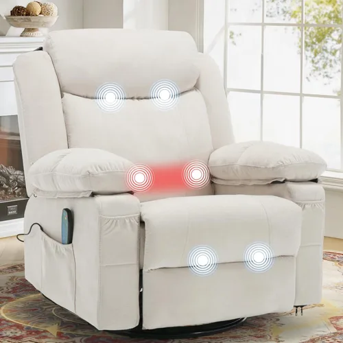 Miniatura 11 de Silla reclinable giratoria, sillas reclinables de masaje de tela con calor para adultos, sofá reclinable de gran tamaño, manual para cine en casa