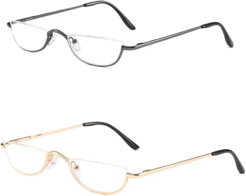 Miniatura 2 de Lentes de lectura de media lectura, lectores de marco de metal para mujeres y hombres con bolsa (2 pares 1.25)