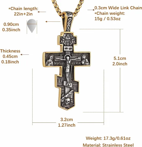 Miniatura 5 de HZMAN Collar de cruz ortodoxa oriental para hombres y mujeres, retro, religioso, Jesús, crucifijo bizantino, cruz bizantina, colgante cristiano