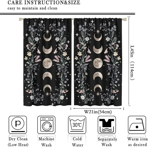 Miniatura 3 de Cortinas Florales de Luna Flores Silvestres Fase Jardín Iluminado por la Luna Estética Boho Primavera Naturaleza Juego de Tratamiento de Ventana