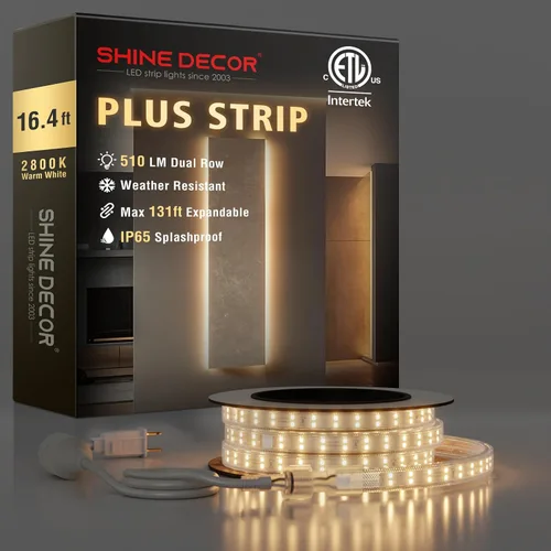 Shine Decor Tira de luces LED Plus CA 120V, cuerda brillante de doble fila conectable, ETL IP65 impermeable y resistente a la intemperie para Blanco
