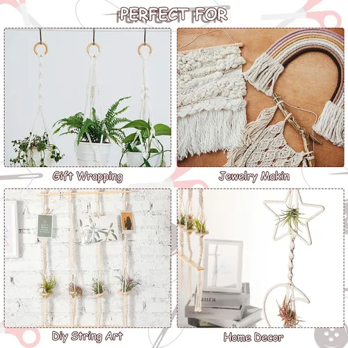 Miniatura 6 de 6 rollos de cuerda de macramé de 0.118 pulgadas x 328 yardas, cuerda de algodón de colores para bricolaje, colgar plantas, manualidades, suministros
