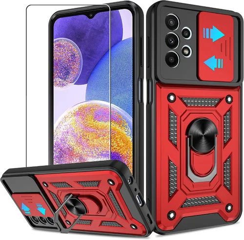 Miniatura 35 de ATUMP Funda para T-Mobile Revvl V Plus 5G con protector de pantalla HD con cubierta de cámara deslizante, soporte de anillo de rotación de 360° Negro