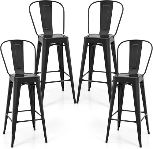 Miniatura 16 de COSTWAY Juego de 4 taburetes de bar de metal, con respaldo extraíble, taburetes de altura de mostrador de 24 pulgadas con patas de goma, sillas