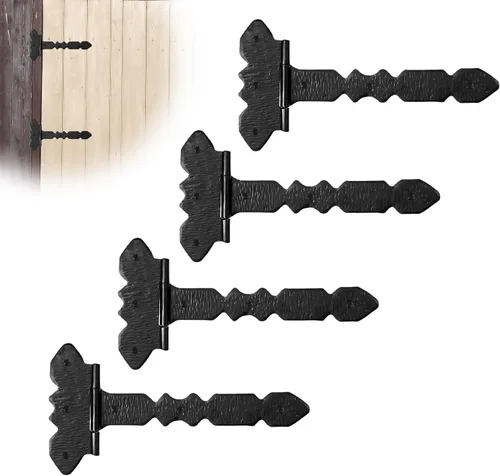 Miniatura 10 de Paquete de 2 bisagras de hierro forjado negro de 9 pulgadas, bisagras decorativas de hierro forjado, bisagras de hierro rústico para persianas