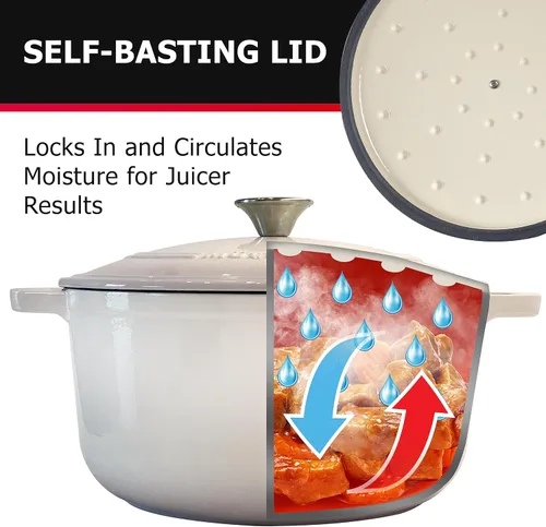 Miniatura 5 de MÜELLERHOME Horno holandés de hierro fundido esmaltado, 6 cuartos de galón, resistente, para horno hasta 500 °F, todas las estufas, cazuela con tapa