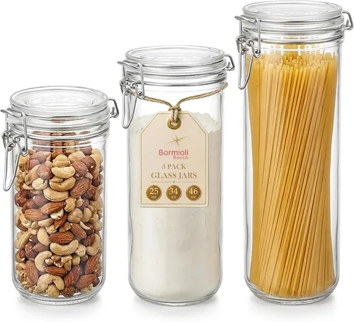Miniatura 10 de Bormioli Rocco Fido Cylinder - Tarro hermético de vidrio de 25.25 onzas (juego de 2) – sin BPA, apto para lavavajillas y microondas – recipiente