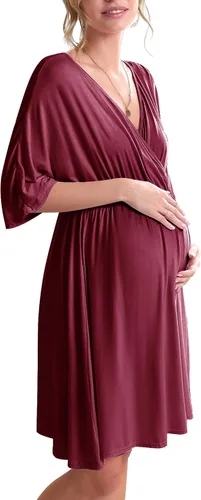 Ekouaer Vestido de maternidad 3 en 1 para maternidad, trabajo de parto y lactancia, camisón de enfermería, ropa de dormir para lactancia, tallas S a