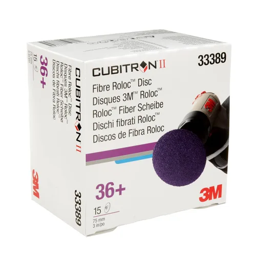Miniatura 12 de 3M Cubitron II Roloc Disco de fibra, 786C, 33389, 3 pulgadas, grano 36+, paquete de 15, alto rendimiento, corte rápido, larga duración