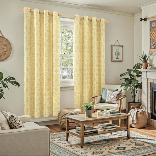 Miniatura 2 de BGment - Cortinas de jacquard de hojas en color amarillo mostaza, 72 pulgadas de largo para sala de estar, patrón botánico de estilo campestre