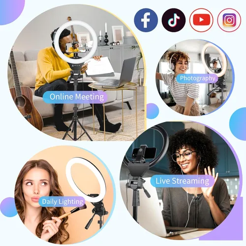 Miniatura 2 de Sensyne Anillo de luz de 12 pulgadas con palo selfie de 67 pulgadas, trípode y soporte para teléfono, control remoto selfie de luz circular