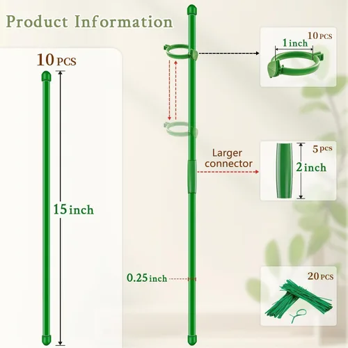 Miniatura 2 de Estacas para plantas de 17 pulgadas, soporte SupKing para orquídeas con clips, 10 postes para plantas de jardín extendidos a 3/4/5 pies
