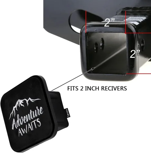 Miniatura 3 de Swono Adventure Awaits - Cubiertas de enganche de 2 pulgadas con cita de inspiración de aventura y montañas, tapón de enganche de tubo receptor