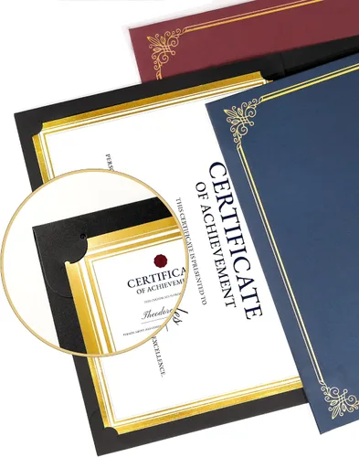 Miniatura 4 de GNL Soportes para certificados - 10 paquetes de soportes para diplomas negros, cubiertas para certificados con borde de lámina dorada, para papel