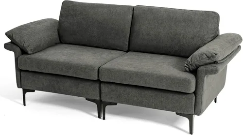 Miniatura 11 de Giantex Juego de 2 sofás individuales, silla decorativa, con cómodo cojín de 5 pulgadas, reposabrazos con cremallera, patas de acero, sillón de sala