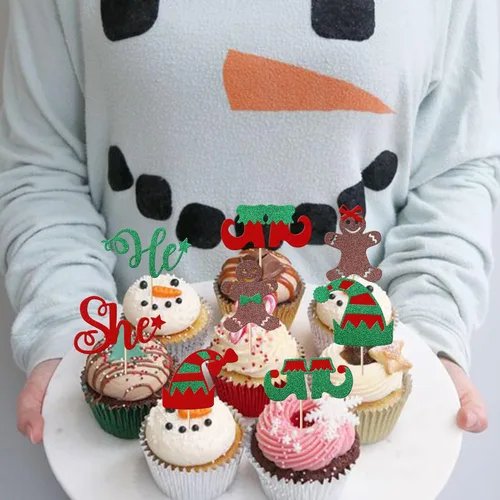 Miniatura 4 de Paquete de 24 Adornos para Cupcakes de Feliz Navidad, Adornos para Cupcakes para Revelación de Género, Adornos para Cupcakes de Árbol de Navidad, 5