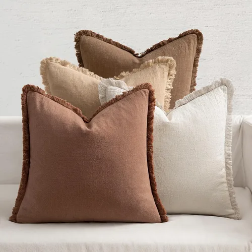 Miniatura 11 de MIULEE Juego de 4 fundas de almohada decorativas de lino neutro con flecos, fundas de almohada modernas y rústicas para cama, sofá, sala de estar