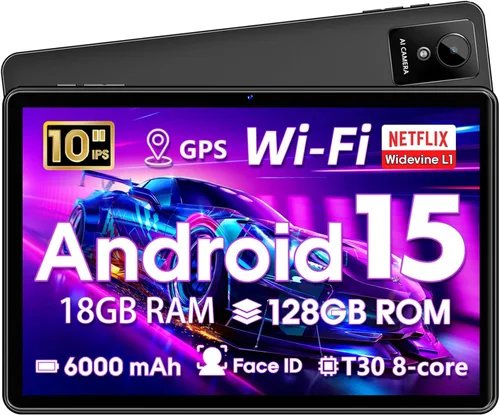 Tablet de 10 pulgadas, tableta Android de 10 pulgadas, tableta Android 15 con 18 GB de RAM 128 GB de ROM, 1 TB expandible, Widevine L1, procesador
