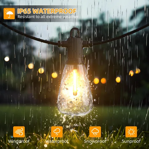 Miniatura 4 de Guirnalda de luces LED para exteriores, 25 pies, impermeables, para patio, con 12+1 bombillas Edison ST38 inastillables, luz colgante blanca cálida