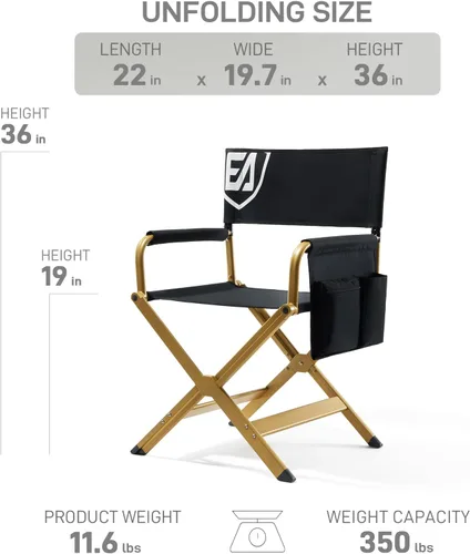 Miniatura 3 de EVER ADVANCED Silla de directores de aluminio, sillas plegables de cine de estudio, silla de vendedor de eventos, 19 pulgadas de altura del asiento