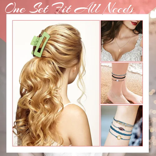 Miniatura 4 de 49 piezas de accesorios para mujer, pulseras de amistad con ondas de surfista, gargantilla en capas, pinzas cuadradas para el cabello para niñas