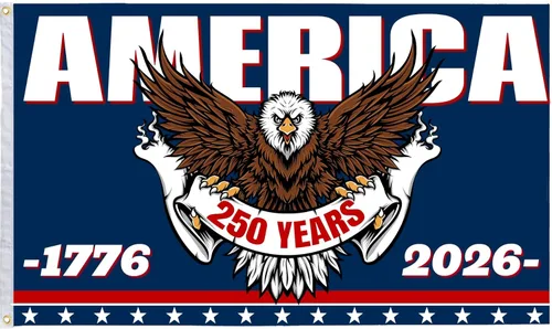 Miniatura 9 de Bandera de Estados Unidos del 250 aniversario, de 3 x 5 pies, 3 capas, bandera de aniversario estadounidense de 250 años, doble cara, decoración A2