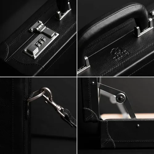Miniatura 5 de Time Resistance Funda de cuero para portátil de hasta 15 pulgadas - Maletín de cuero italiano de grano completo - Estuche rígido con cerradura