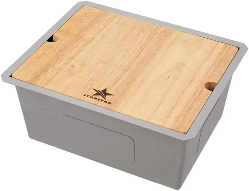 Miniatura 2 de STARSTAR Fregadero de cocina de acero inoxidable 304 con rejilla, colador de madera, tabla de cortar, colador con cesta (21 x 18 x 10)
