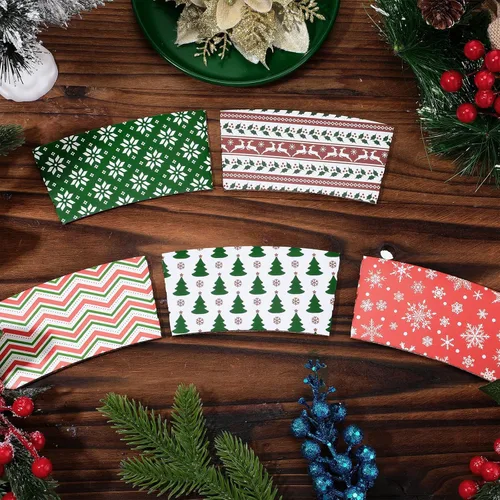 Miniatura 5 de Sliner Paquete de 200 Fundas para Tazas de Café Navideñas Desechables Fundas de Papel para Tazas de Doble Capa Cubiertas para Tazas de Café de 12 16