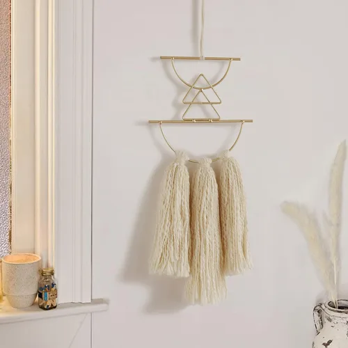 Miniatura 3 de IOWER Decoración de pared bohemia de macramé para colgar en la pared, arte de pared de metal pequeño, bonita decoración de pared para sala de estar