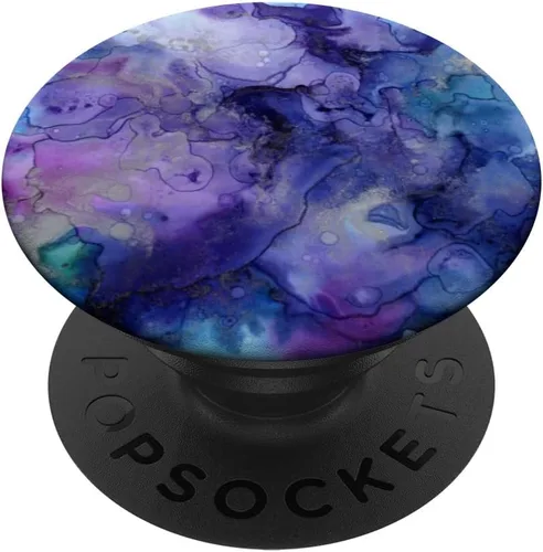 Pintura de mármol de agua púrpura como arte con tonos azules – PopSockets agarre y soporte para teléfonos y tabletas, Negro