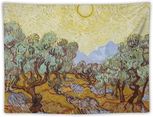 Van Gogh - Tapiz de olivos para colgar en la pared, decoración de pared de arte vintage para dormitorio, sala de estar, tapiz estético de poliéster
