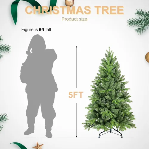 Miniatura 4 de Árbol de Navidad artificial sin luz de 5 pies, árbol de Navidad de abeto verde festivo con 723 puntas de rama, árbol de Navidad realista de abeto