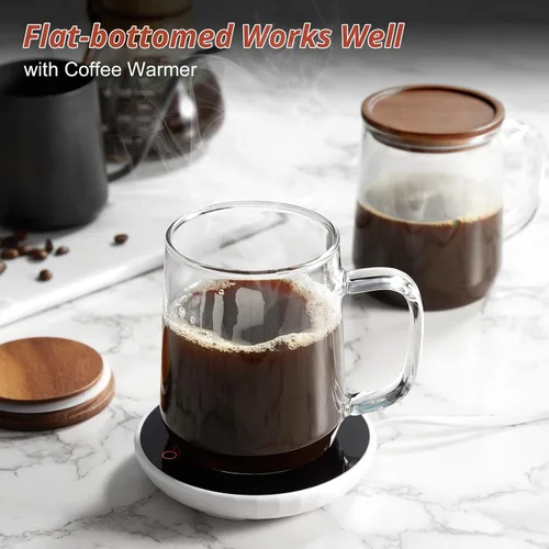 Miniatura 5 de Tazas de café de vidrio, tazas de café de vidrio de 14 onzas con tapas de madera de acacia, tazas de vidrio de borosilicato transparente con asas