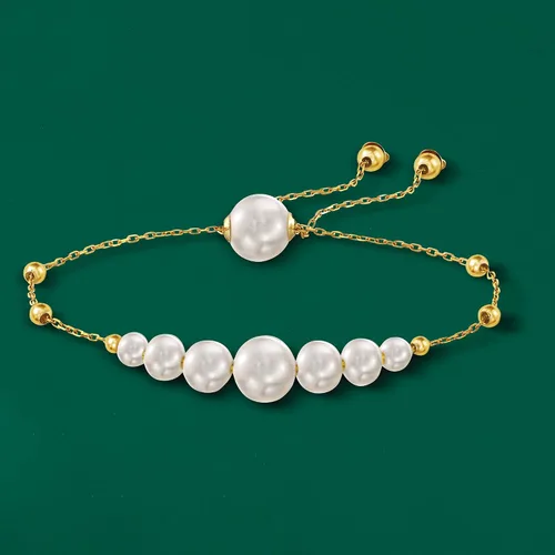 Miniatura 6 de Ross-Simons Pulsera bolo de perlas cultivadas de 0157-0374in en oro amarillo de 14 quilates perla no conocido