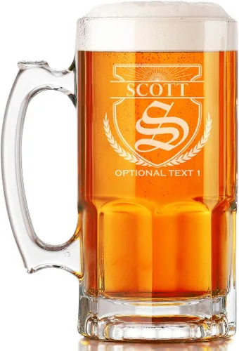 Miniatura 9 de Taza de cerveza de vidrio con monograma grabado personalizado, 34 onzas, Día del Padre, monograma, nombre personalizado, regalos de cerveza Claro