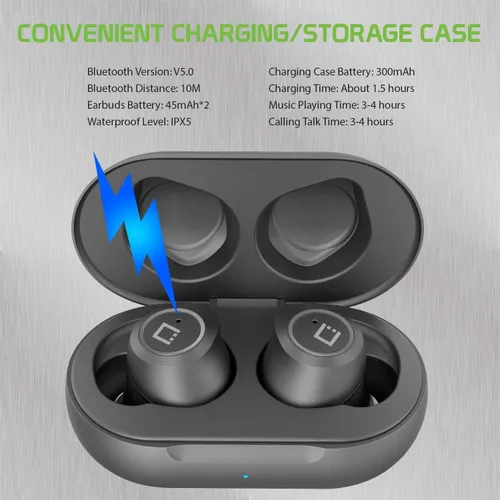 Miniatura 5 de Auriculares inalámbricos V5 Bluetooth compatibles con NuAns NEO con estuche de carga para auriculares intrauditivos (V5.0 negro)