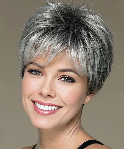 Miniatura 14 de SEVENCOLORS Pelucas cortas de cabello sintético con flequillo lateral y rubio mezclado para mujeres blancas, longitud al hombro, pelucas de cabello