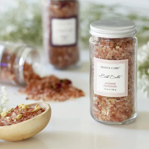 Miniatura 6 de OLIVIA CARE Paquete de 3 sales de baño combinadas por Apricot Fig, French Rose & Jasmine Gardenia – Alivia y relaja los músculos. Exfolia