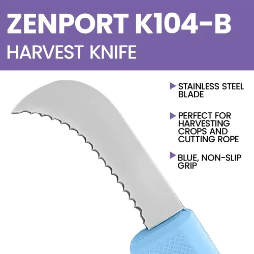 Miniatura 4 de Zenport K104-B Cuchillo utilitario de cosecha, hoja dentada, hoja de acero inoxidable de 3 pulgadas, azul