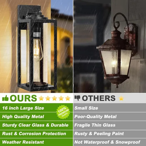 Miniatura 6 de FILIYANO Luces de Pared Grandes para Exteriores de 16 Pulgadas - Paquete de 2 Luminarias Exteriores Modernas Negras con Pantalla de Vidrio
