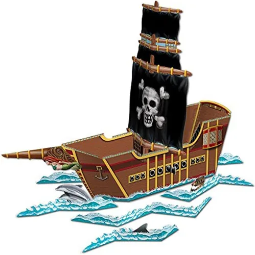 Miniatura 4 de Beistle Centro de mesa de barco pirata 3D, 18.5 x 25.5 pulgadas, decoración de mesa de cumpleaños de aventura isleña, cajas de recuerdos de búsqueda