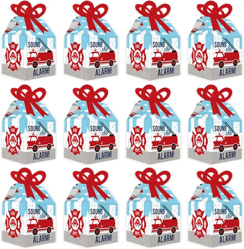 Miniatura 4 de Big Dot of Happiness Fired Up - Cajas de regalo cuadradas para camión de bomberos, baby shower o fiesta de cumpleaños, juego de 12