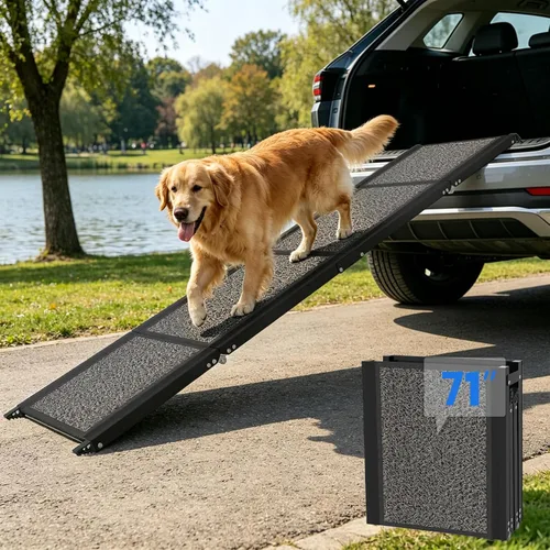 Miniatura 8 de Dog Ramp for Car 63" x 17", Folding Pet Ramp for Large Dogs with Non-Slip Rug Surface, Portable Dog Car Ramp for SUV Car & Truck