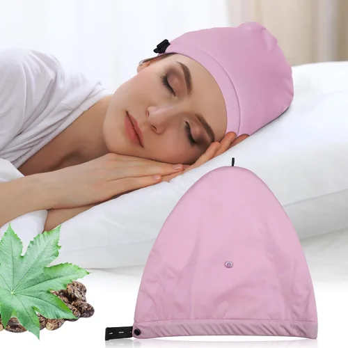 Miniatura 10 de Paquete de aceite de ricino para la cabeza, elástico y reutilizable, de algodón orgánico para mujeres que duermen, doble capa impermeable
