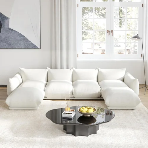 Miniatura 24 de Sofá de nube de asiento profundo de 77 pulgadas, moderno sofá modular de chenilla, sofá modular de 2 asientos con cojines gruesos de felpa y otomana