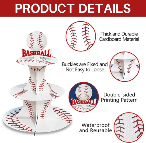 Miniatura 6 de Soporte para cupcakes de fiesta temática de béisbol de 3 niveles